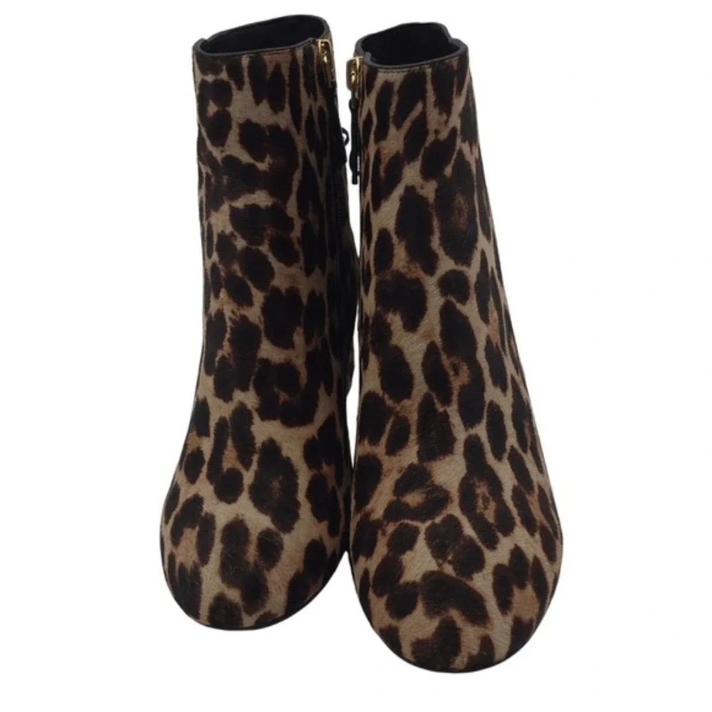 Tory‎ Burch Laila Leopard Calf Hair Ankle Boots Size 6 Block Heel Bow Tie NWOT